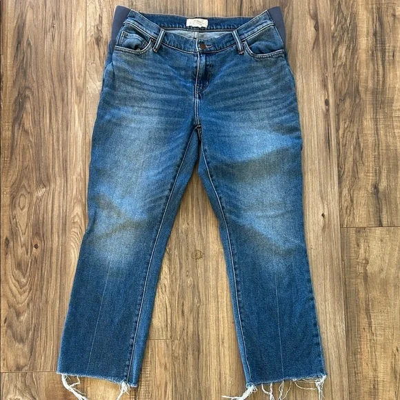 Hatch Distressed Cropped Blue Maternity Jeans - Picture 1 of 5